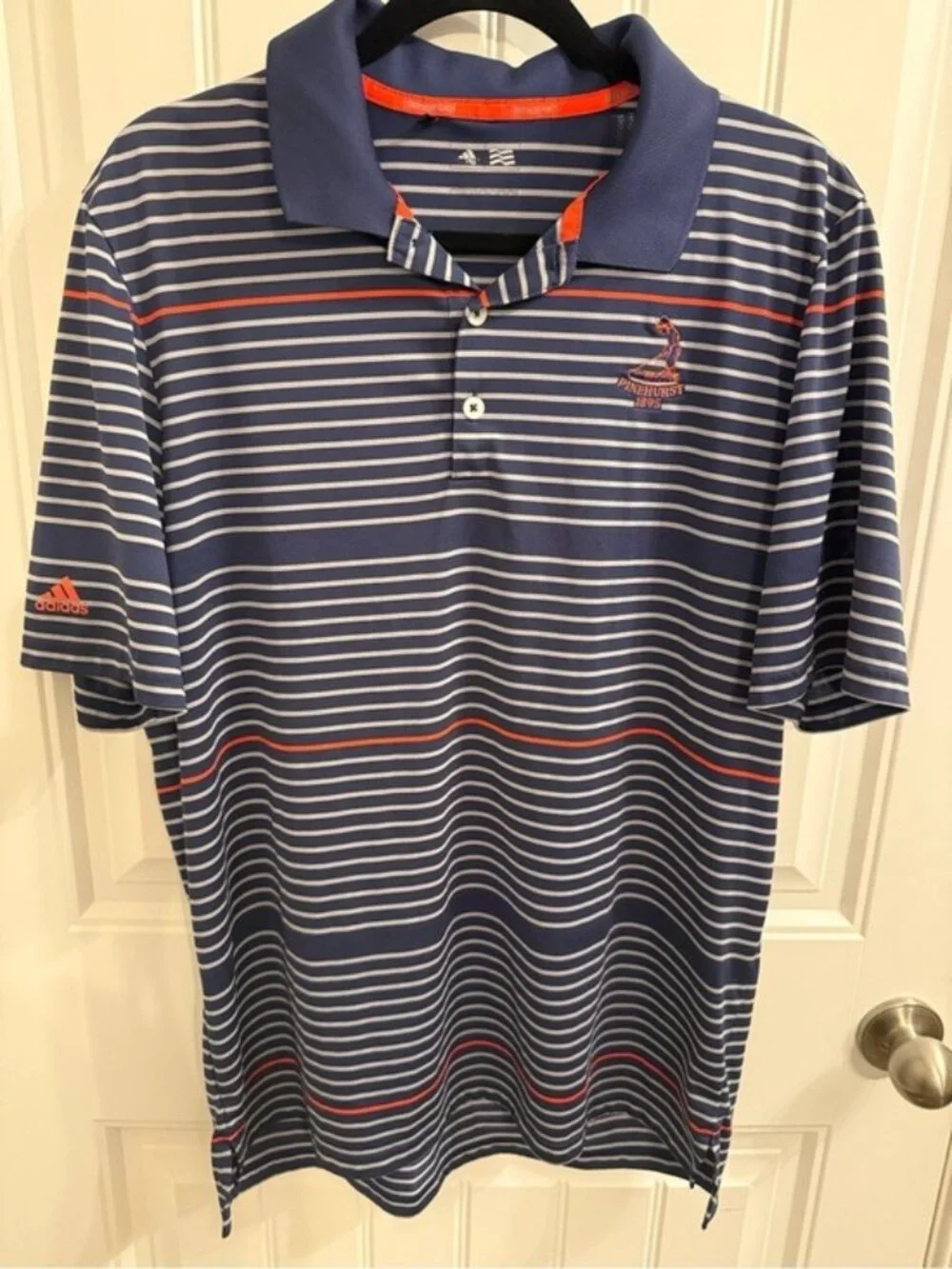 Adidas Climacool Pinehurst 1895 Striped Golf Polo Shirt Men’s Large Blue Orange